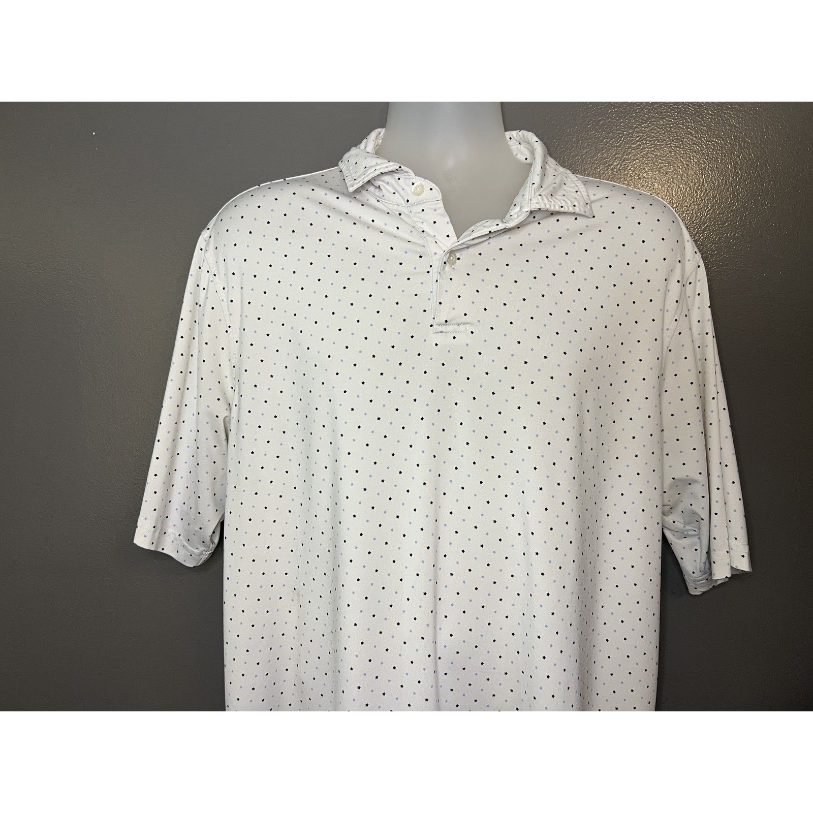 Fairway  Greene Polo Shirt Mens Large White Dot Golf Performance Stretch Jersey